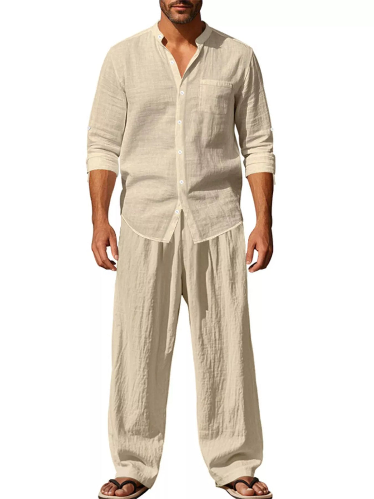 Men's Full Size Casual Button Up Shirt and Pants Plus Size - URBANPICK FASHION