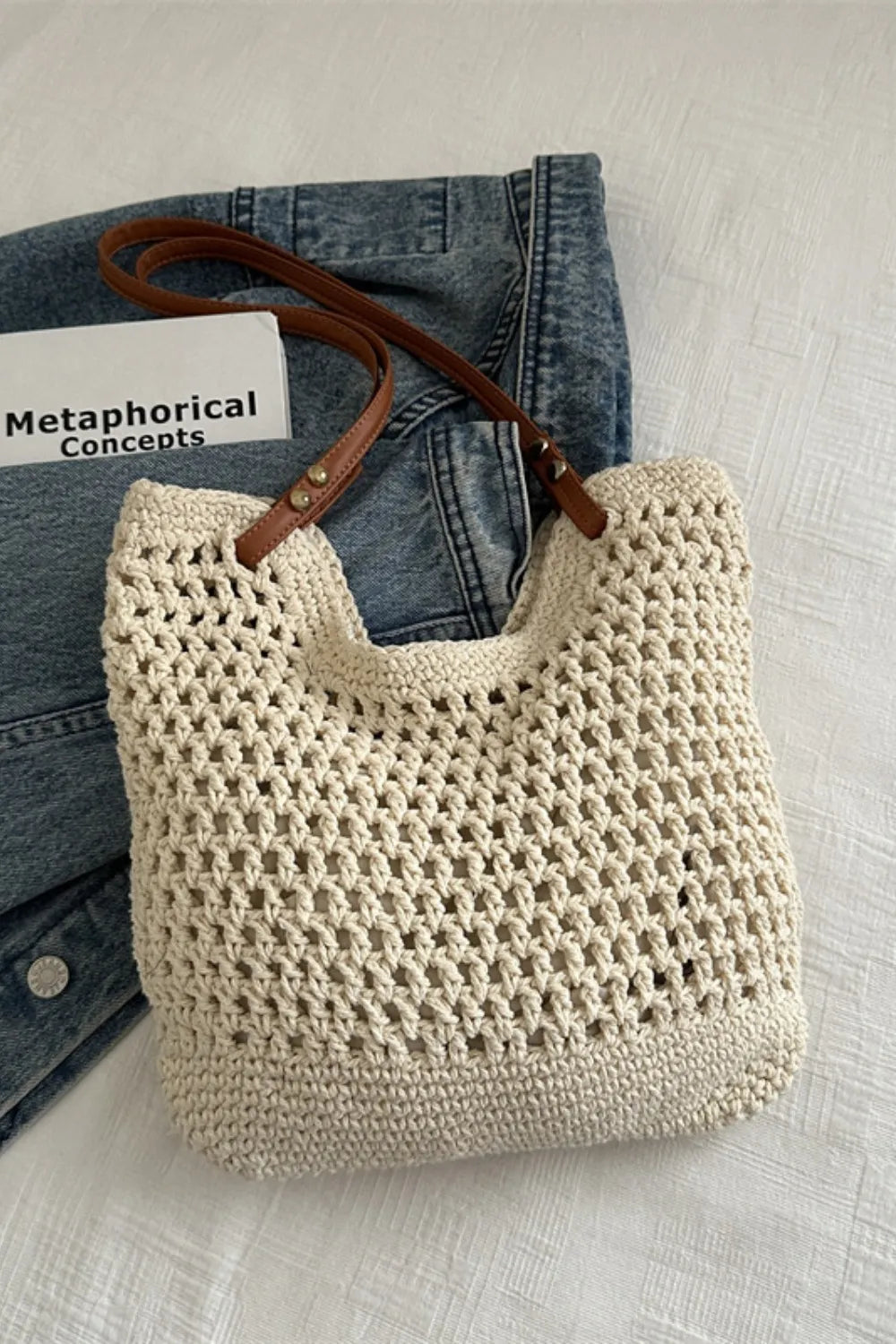 Openwork Woven Tote Bag - URBANPICK FASHION