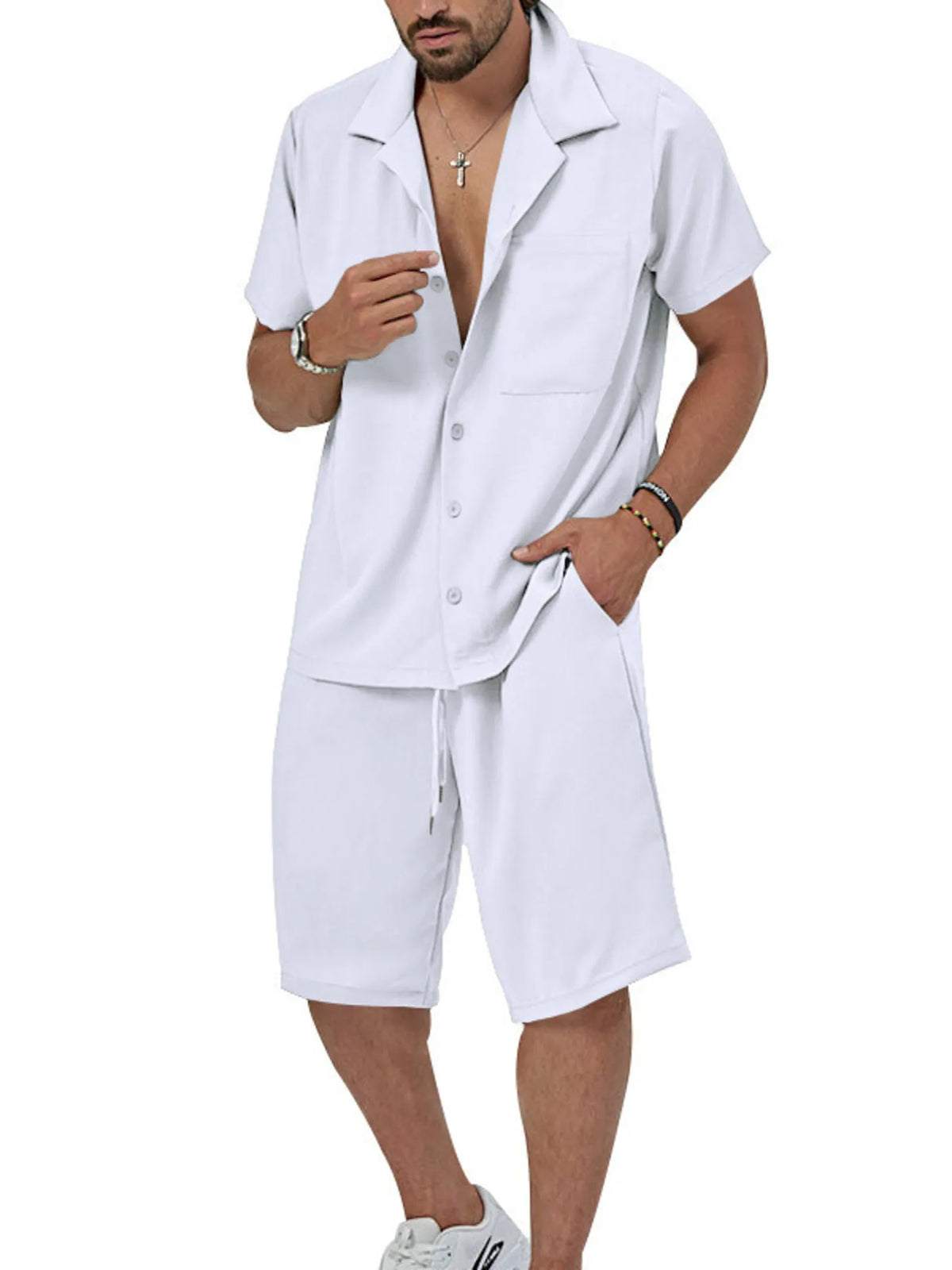 Men's Plus Size Button Up Short Sleeve Shirt and Shorts Set - URBANPICK FASHION