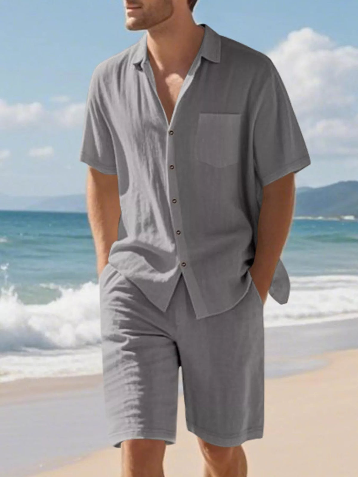 Men's Full Size Casual Button Up Shirt and Shorts Set Plus Size - URBANPICK FASHION