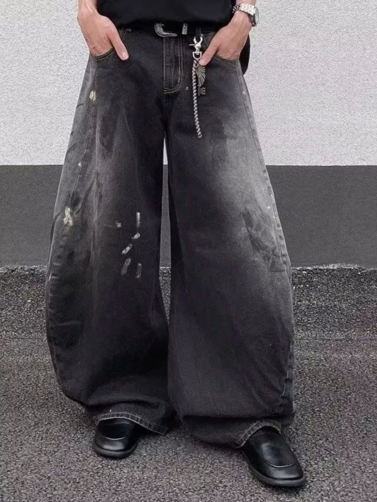 Men's Full Size Wide Leg Distressed Jeans Plus Size - URBANPICK FASHION