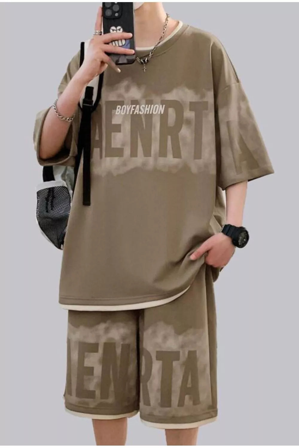 Men's Plus Size Letter Round Neck Tee and Shorts Set - URBANPICK FASHION