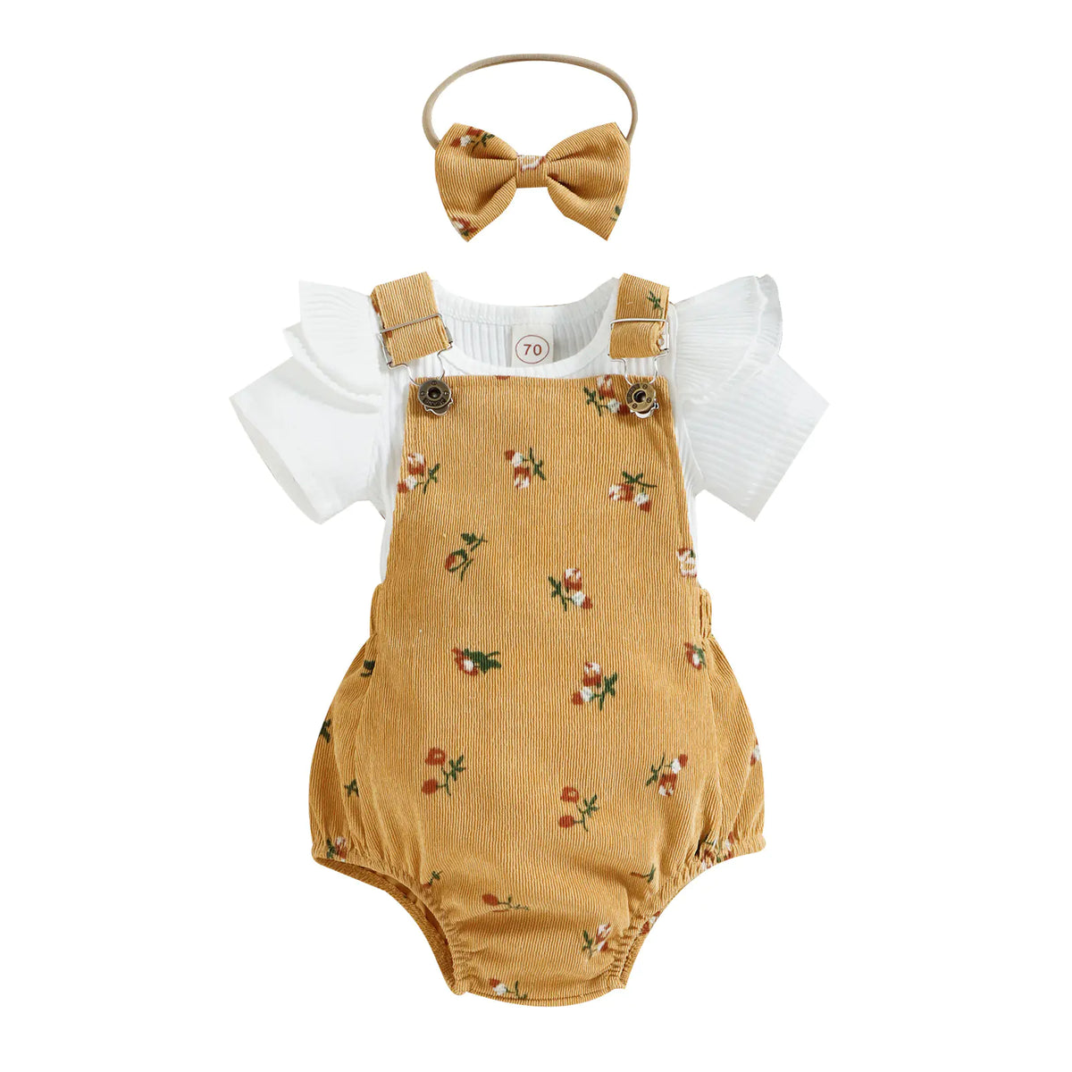 Girls' Floral Corduroy Suspender Pants Set with Headband - URBANPICK FASHION
