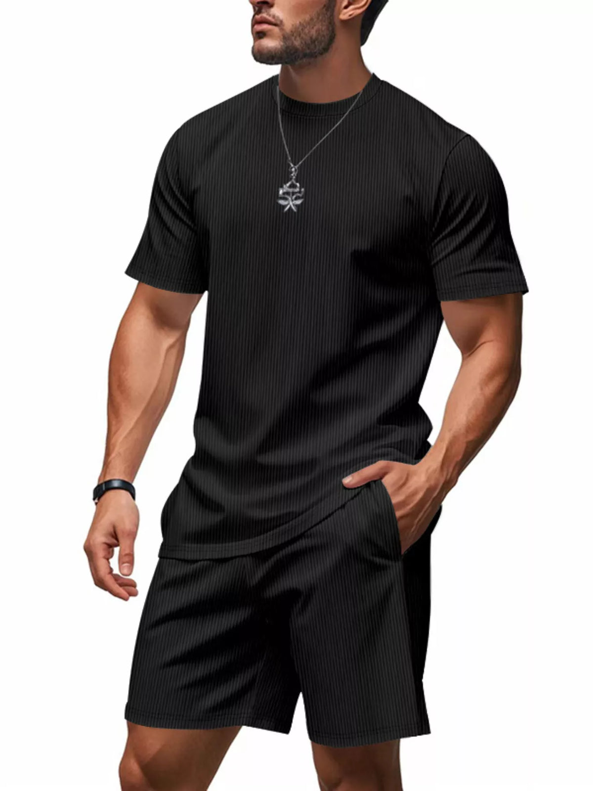 Men's Full Size Casual Striped Top and Shorts Set Plus Size - URBANPICK FASHION