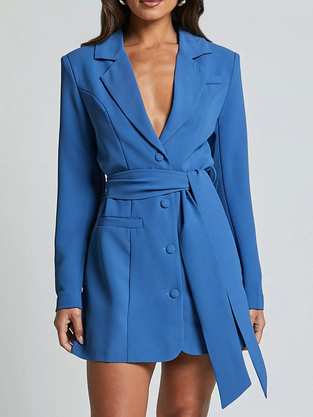 Lapel Collar Tie Waist Blazer - URBANPICK FASHION