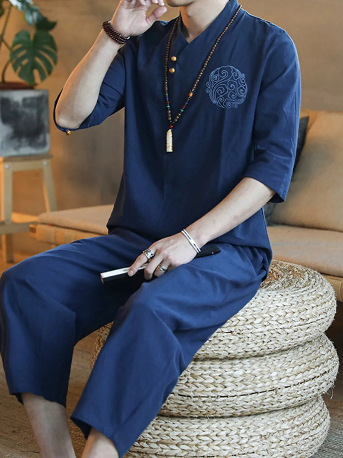 Men's Plus Size 3/4 Sleeve Top and Pants Set - URBANPICK FASHION