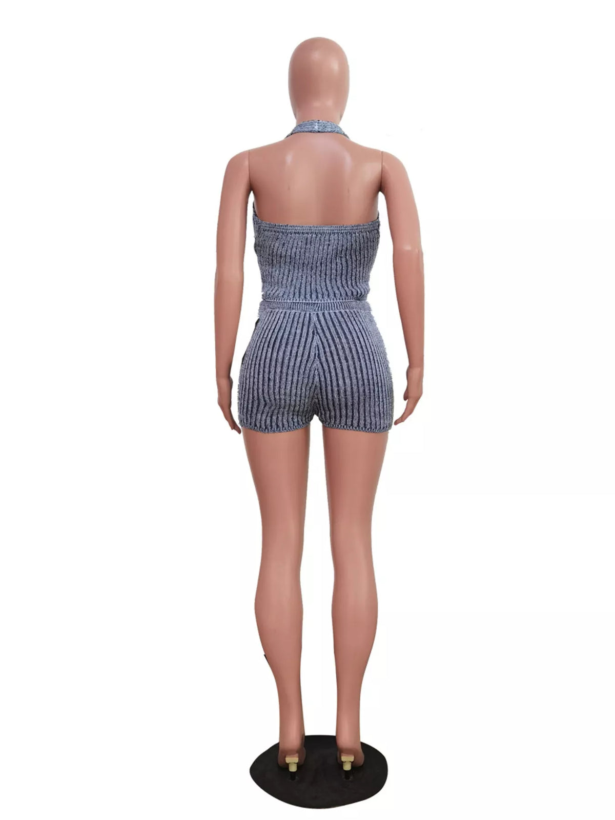 Halter Neck Top and Shorts Sweater Set - URBANPICK FASHION