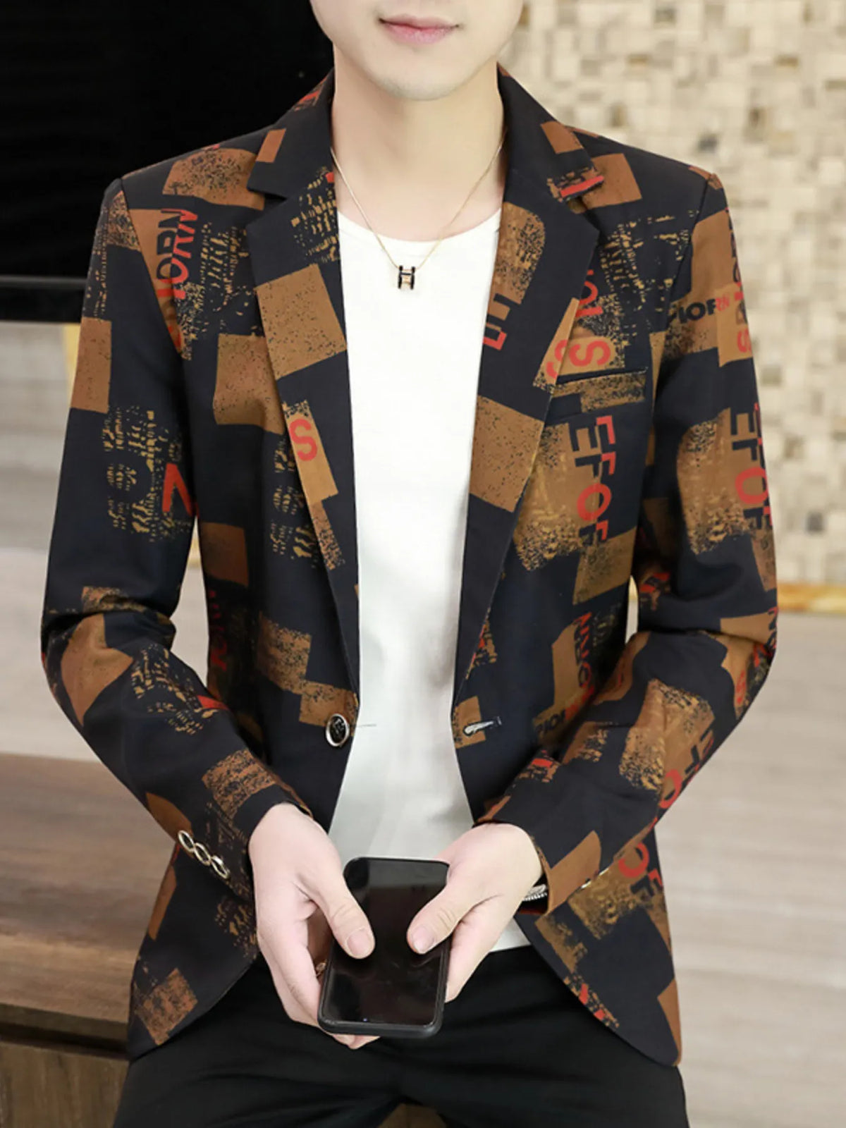 Men's Plus Size Printed One Button Slim Fit Blazer - URBANPICK FASHION