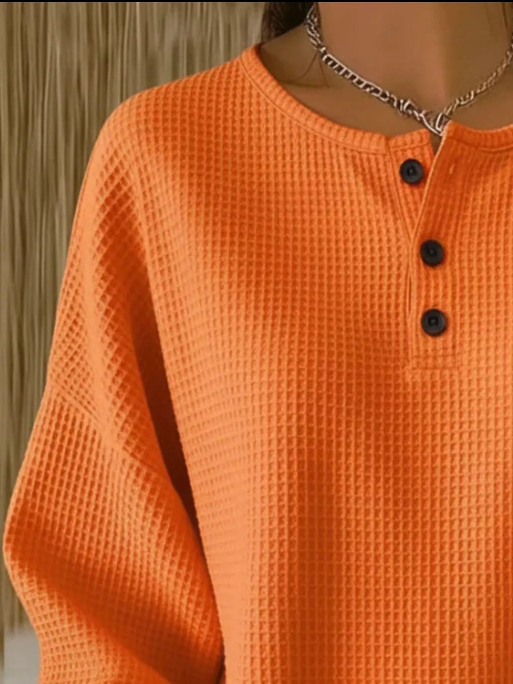 Full Size Waffle Knit Button Detail Top Plus Size - URBANPICK FASHION