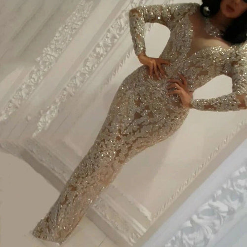 Autumn Winter Women Clothing Slim V neck Bronzing Long Sleeve Slim Sexy Dress Evening Dress - URBANPICK FASHION