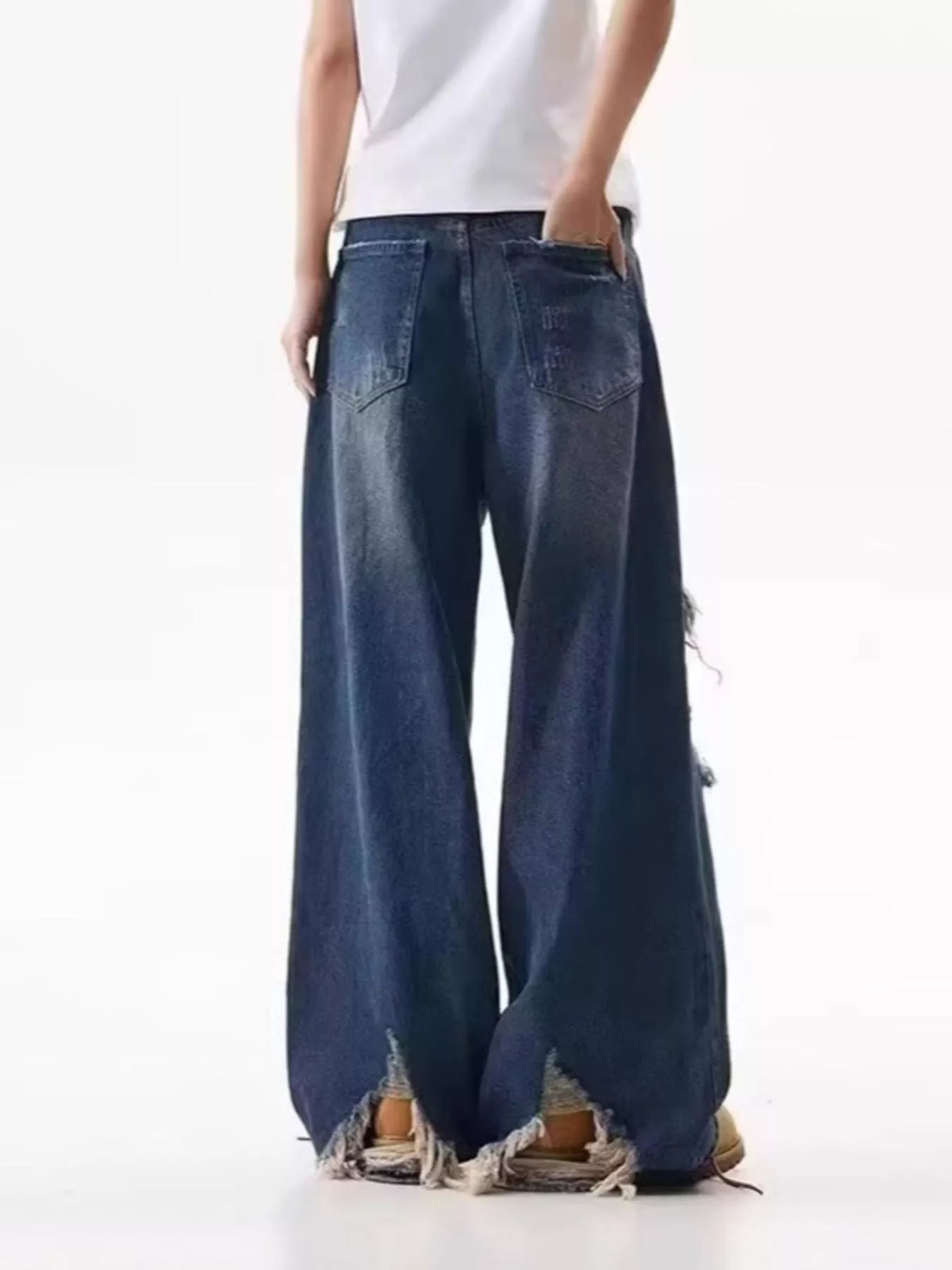 Men's Full Size Distressed Wide Leg Jeans Plus Size - URBANPICK FASHION