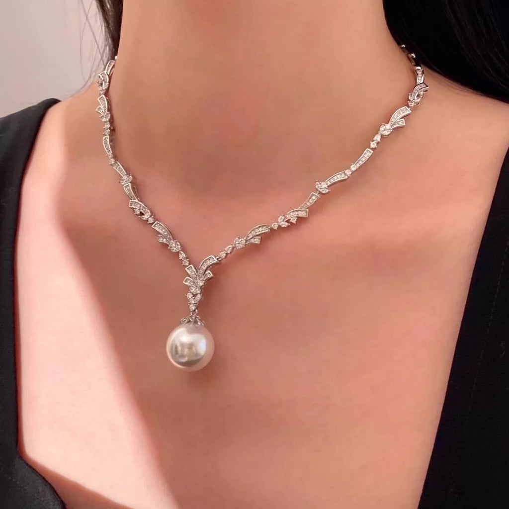 Zircon Pearl Pendant Necklace - URBANPICK FASHION