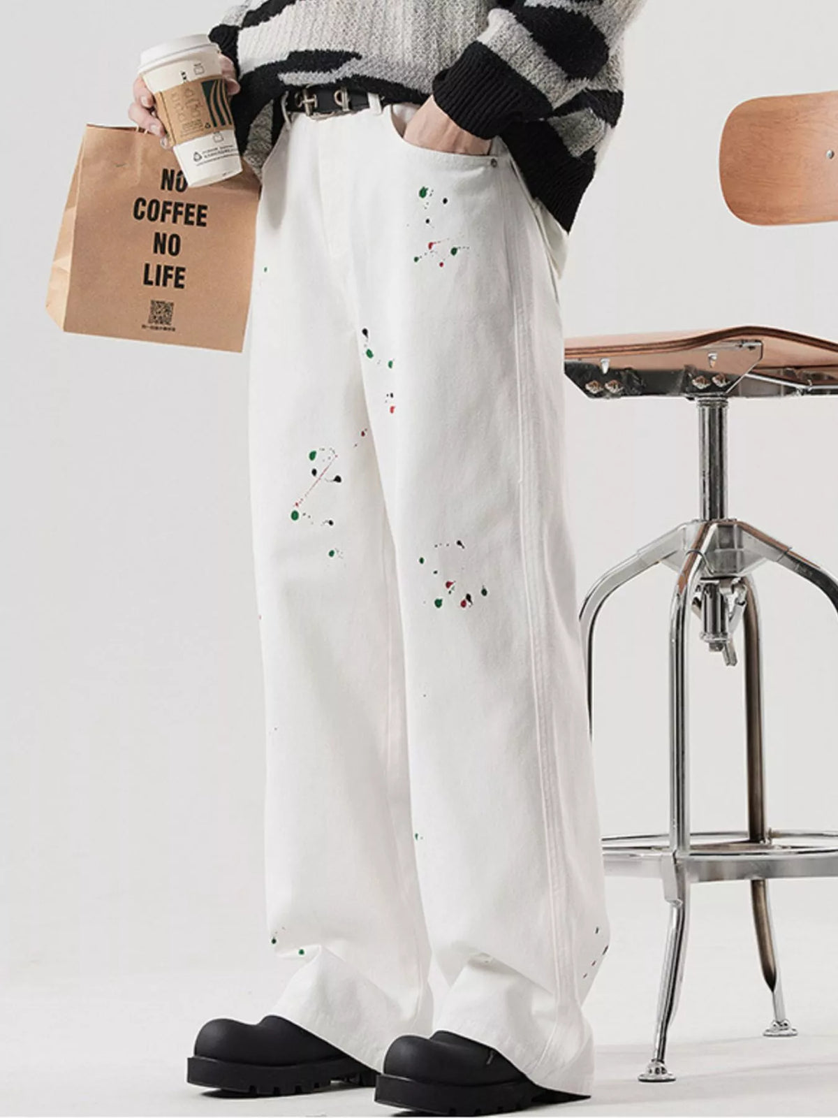 Men's Splatter-Paint Wide-Leg Jeans - URBANPICK FASHION
