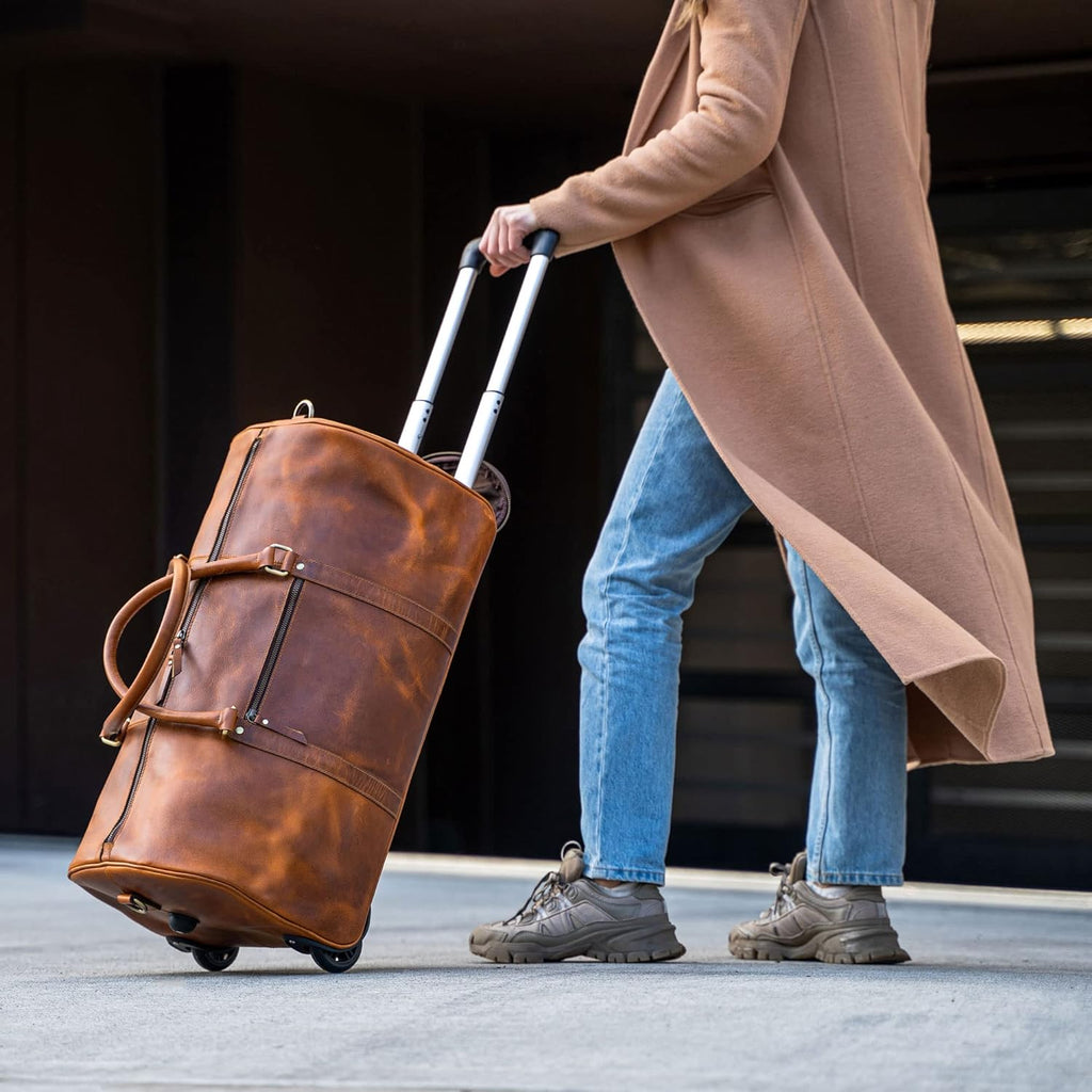 Tan Leather Trolley Bag 44L - URBANPICK FASHION