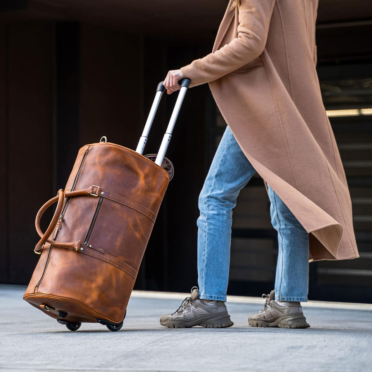 Tan Leather Trolley Bag 44L - URBANPICK FASHION