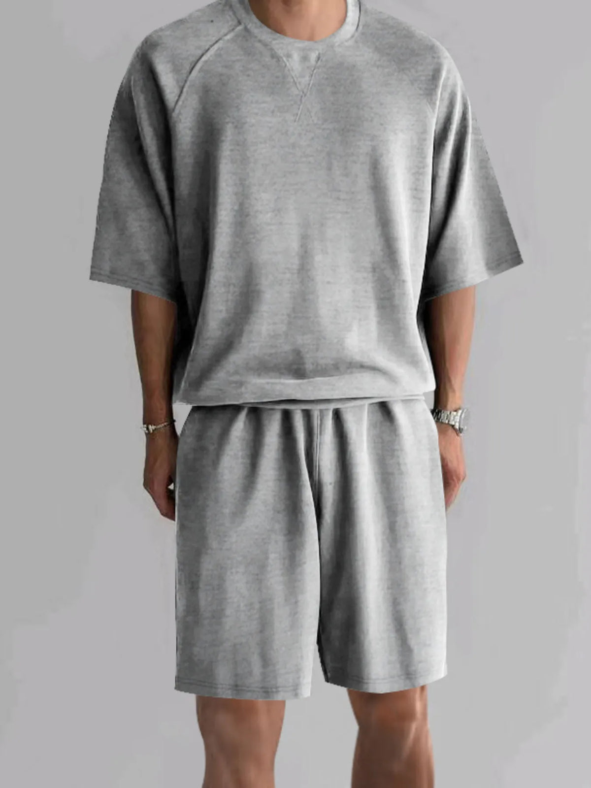Men's Full Size Round Neck Top and Shorts Set Plus Size - URBANPICK FASHION