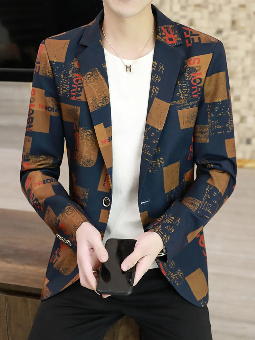 Men's Plus Size Printed One Button Slim Fit Blazer - URBANPICK FASHION