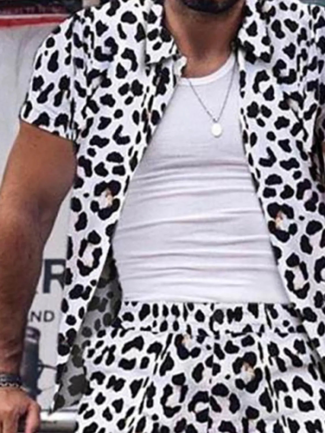 Men's Full Size Leopard Button Up Shirt and Shorts Set Plus Size - URBANPICK FASHION