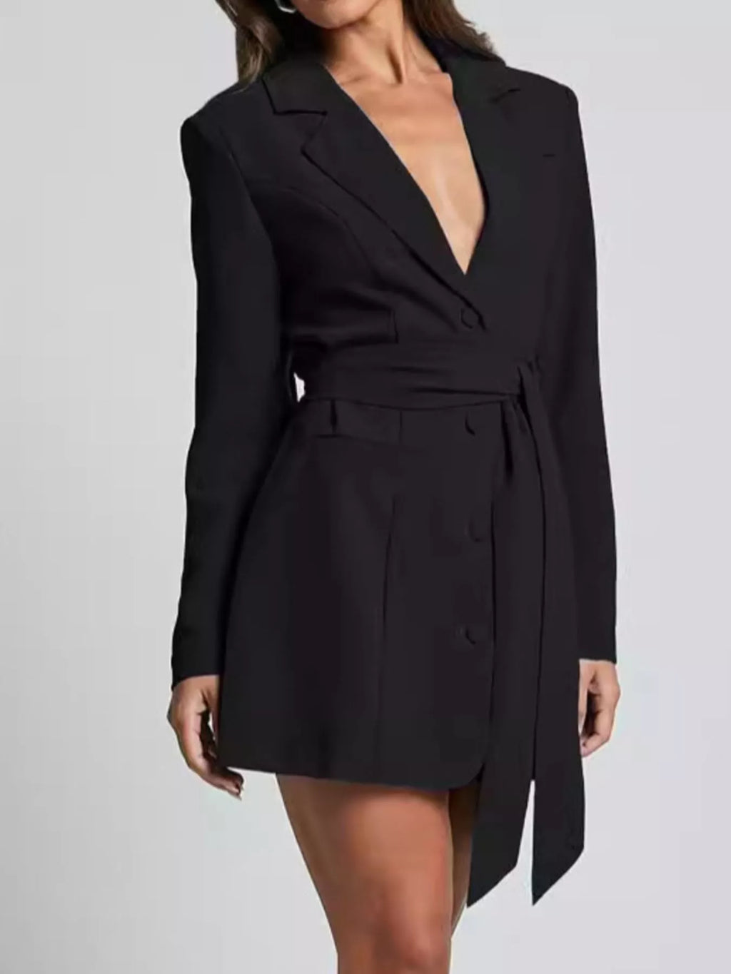 Lapel Collar Tie Waist Blazer - URBANPICK FASHION
