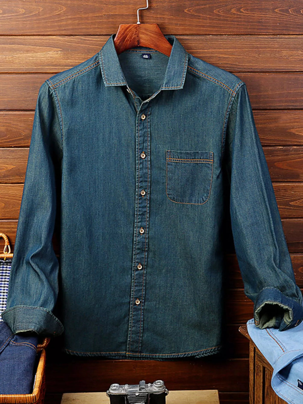 Men's Full Size Button Up Long Sleeve Denim Shirt Plus Size - URBANPICK FASHION
