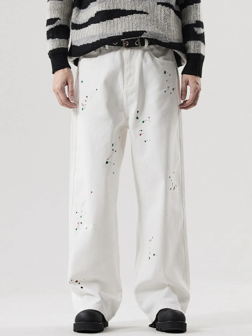Men's Splatter-Paint Wide-Leg Jeans - URBANPICK FASHION