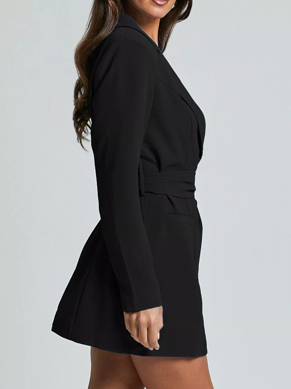Lapel Collar Tie Waist Blazer - URBANPICK FASHION