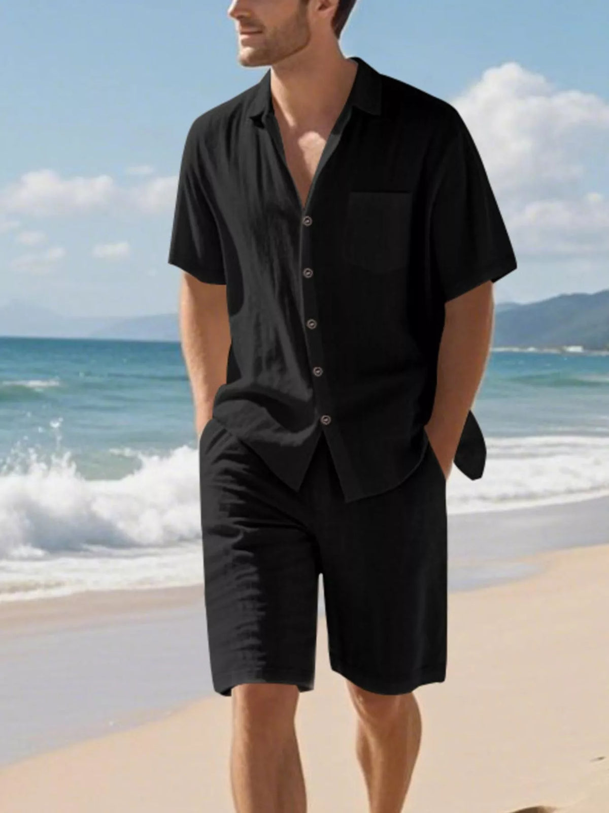 Men's Full Size Casual Button Up Shirt and Shorts Set Plus Size - URBANPICK FASHION