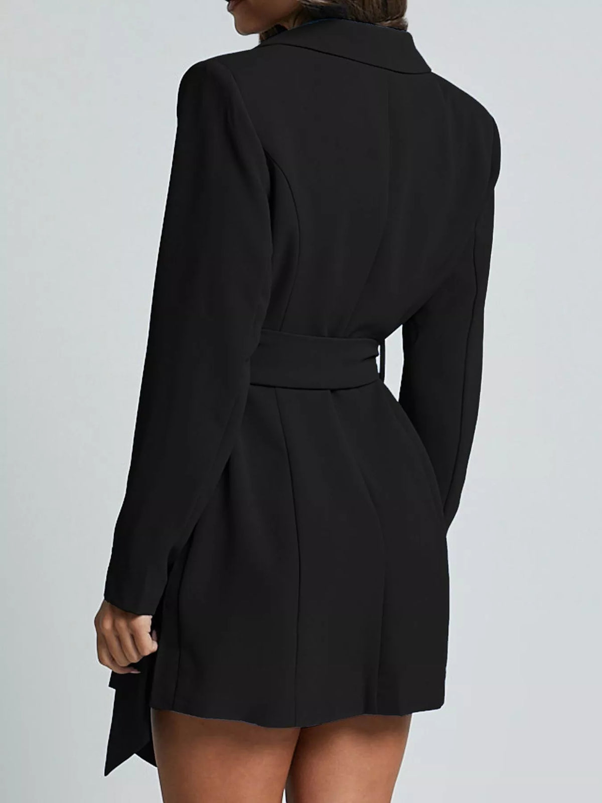 Lapel Collar Tie Waist Blazer - URBANPICK FASHION