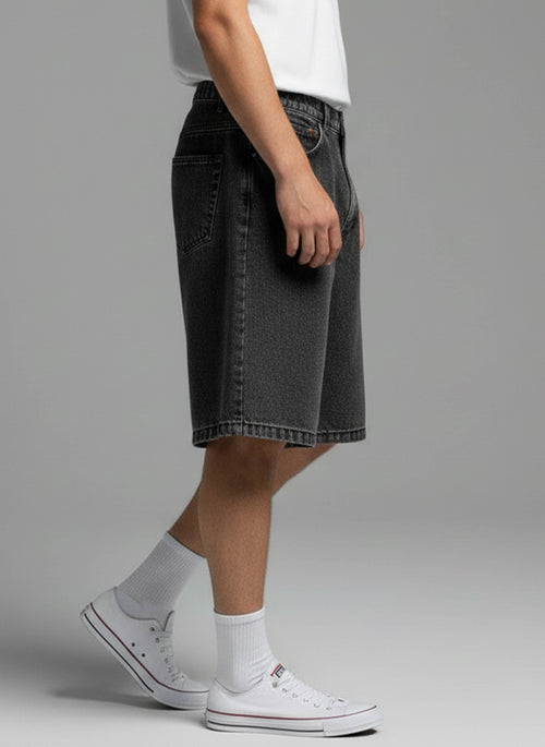 BAGGY FIT DENIM SHORTS: Black / 30