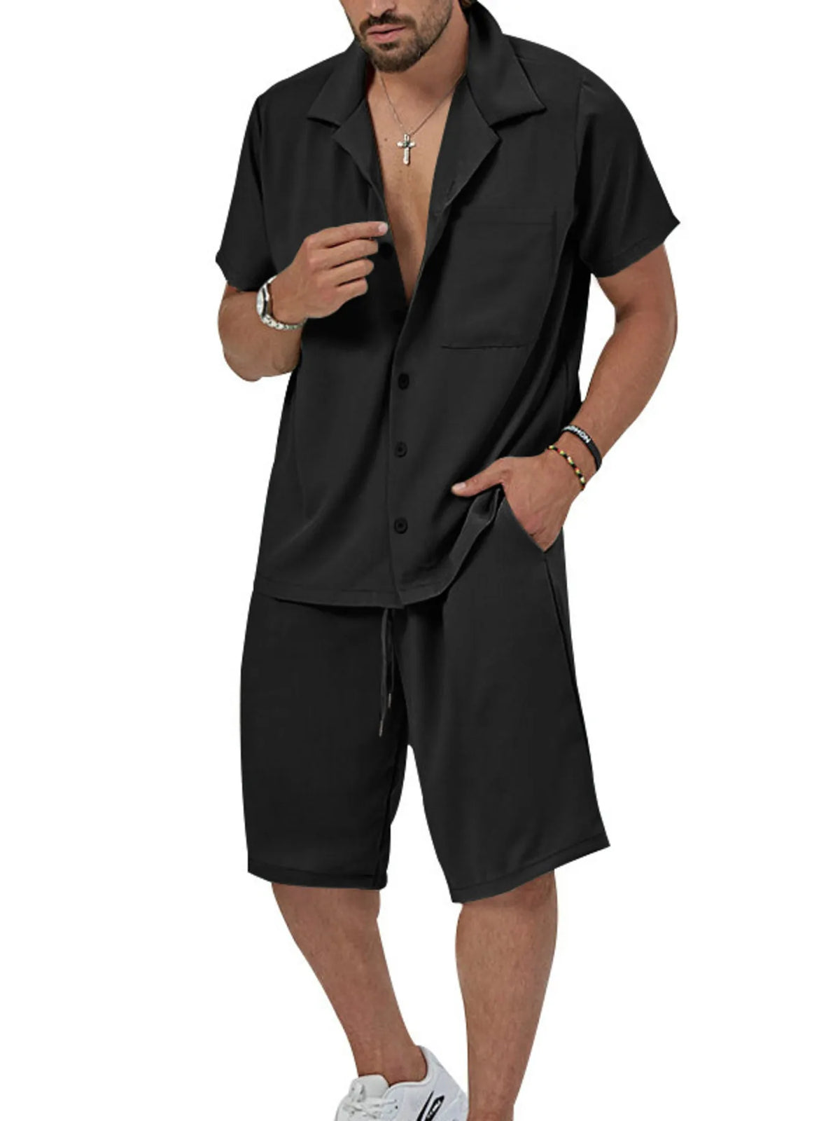 Men's Plus Size Button Up Short Sleeve Shirt and Shorts Set - URBANPICK FASHION