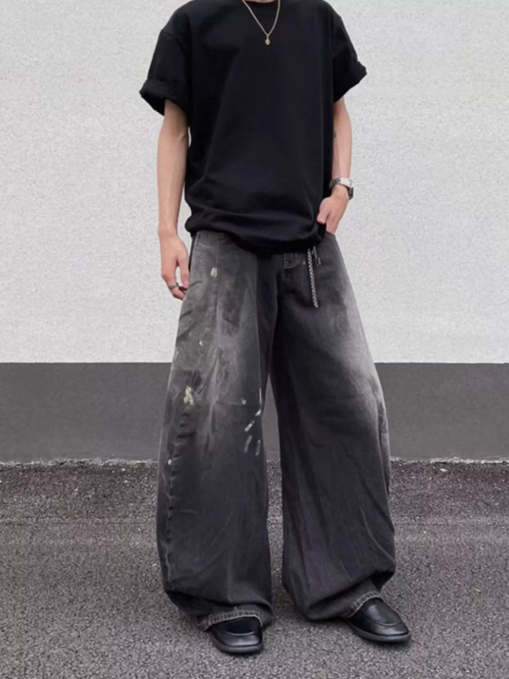Men's Full Size Wide Leg Distressed Jeans Plus Size - URBANPICK FASHION