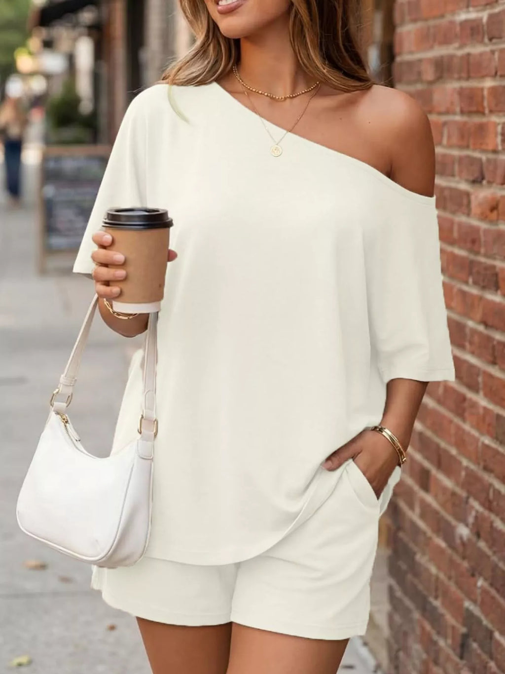 Full Size One Shoulder Top and Shorts Set Plus Size - URBANPICK FASHION