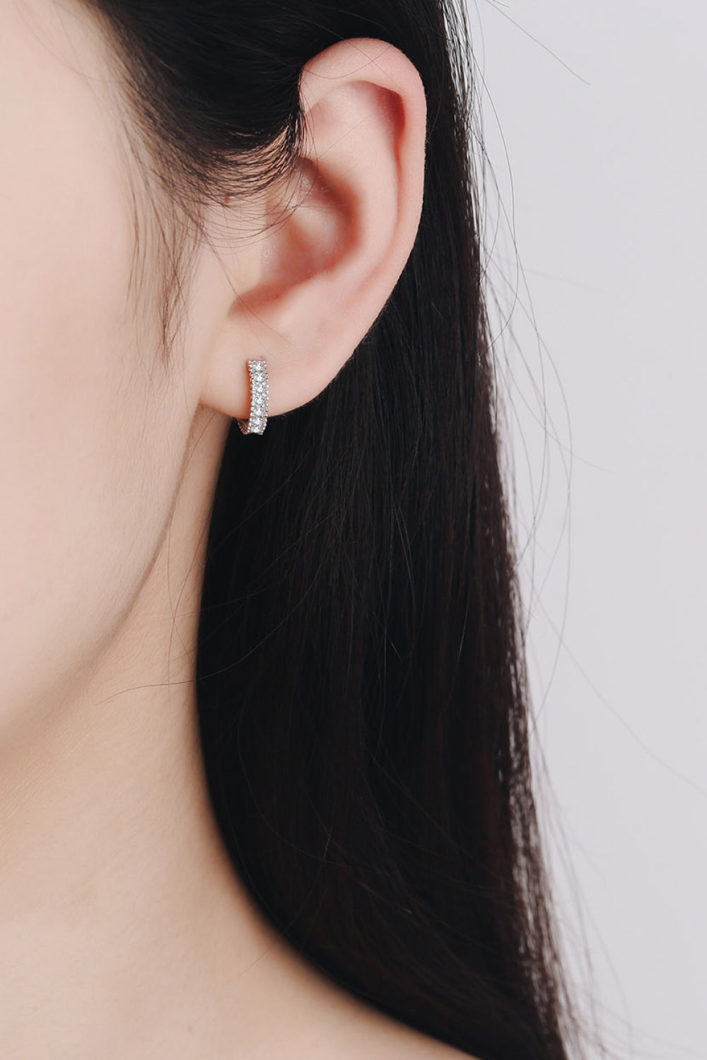 925 Sterling Silver Inlaid Moissanite Huggie Earrings - URBANPICK FASHION