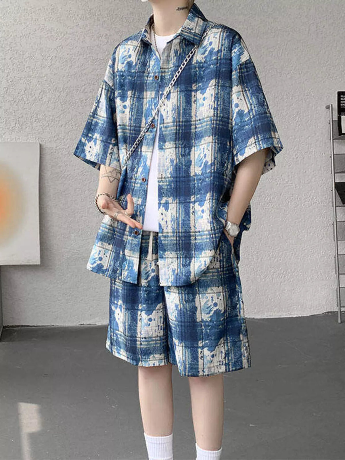 Men's Plus Size Casual Plaid Print Shirt & Shorts Set - URBANPICK FASHION