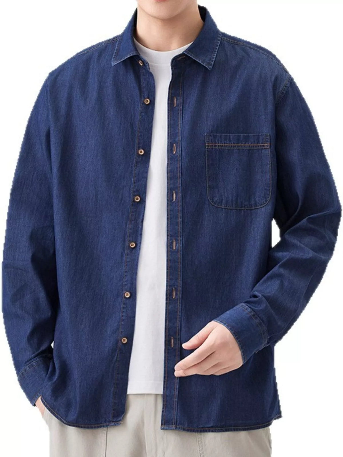 Men's Full Size Button Up Long Sleeve Denim Shirt Plus Size - URBANPICK FASHION