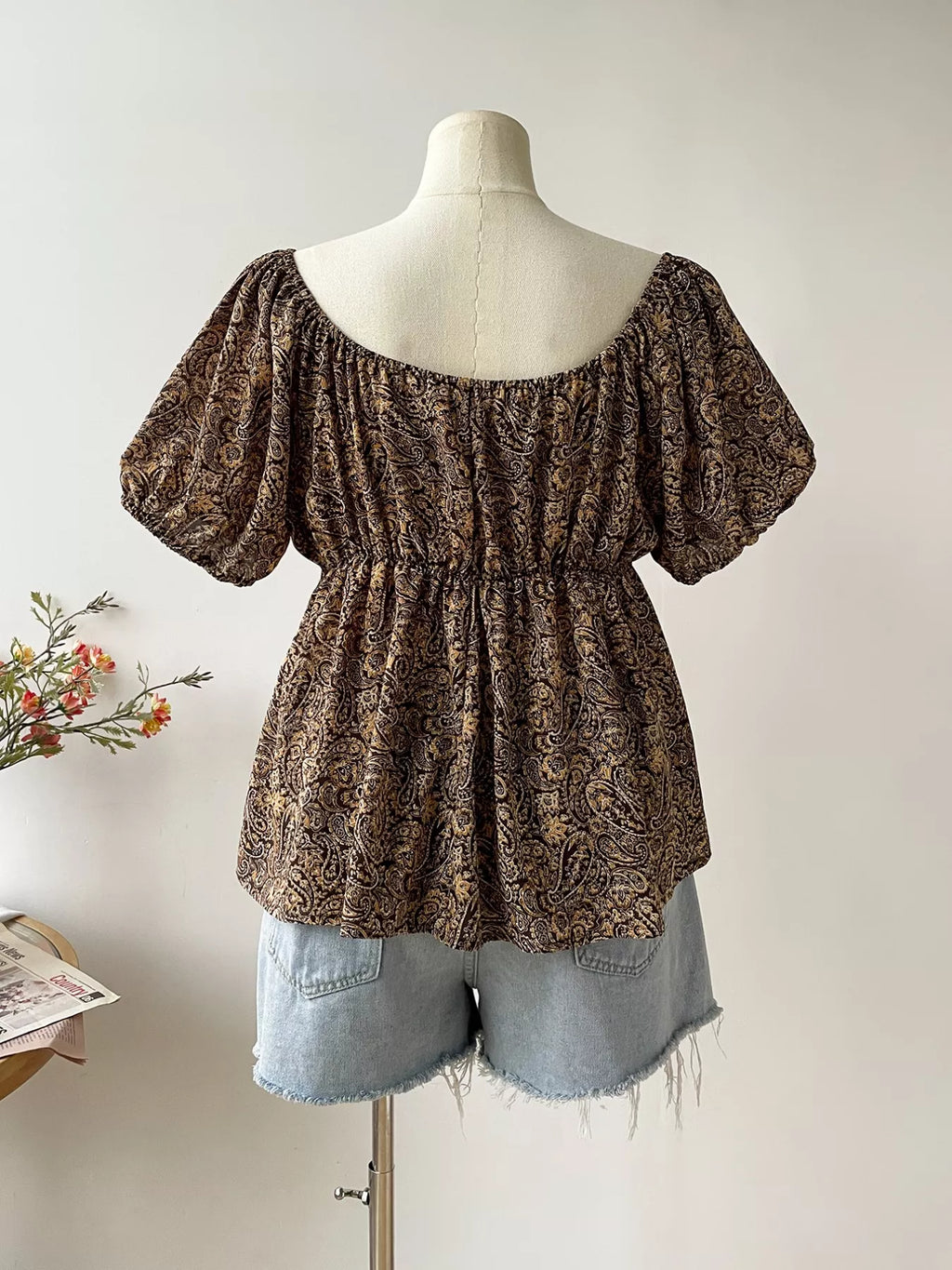 Plus Size Paisley Print Short Sleeve Blouse - URBANPICK FASHION