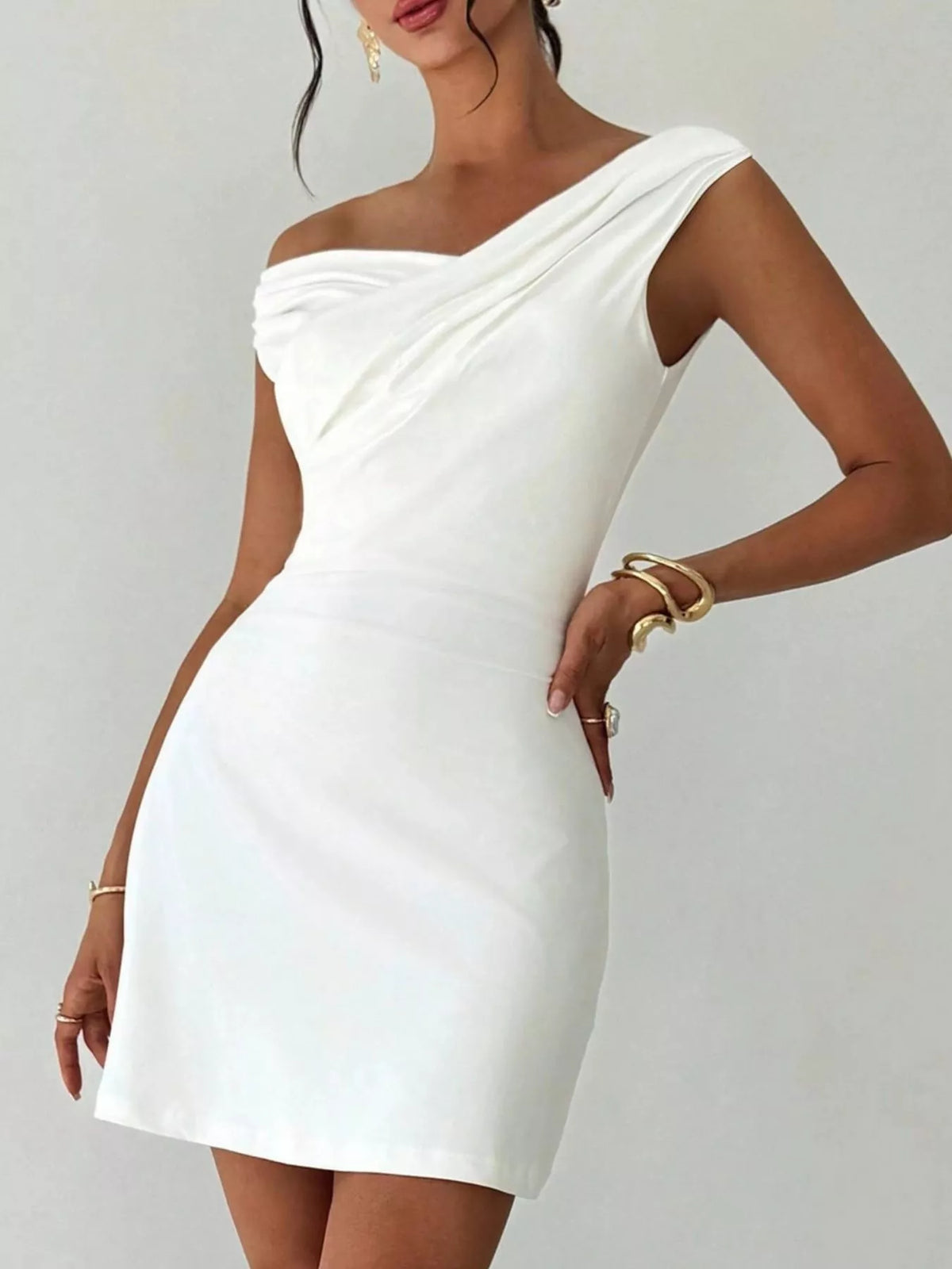 Elegant Off-Shoulder Draped Mini Dress - URBANPICK FASHION