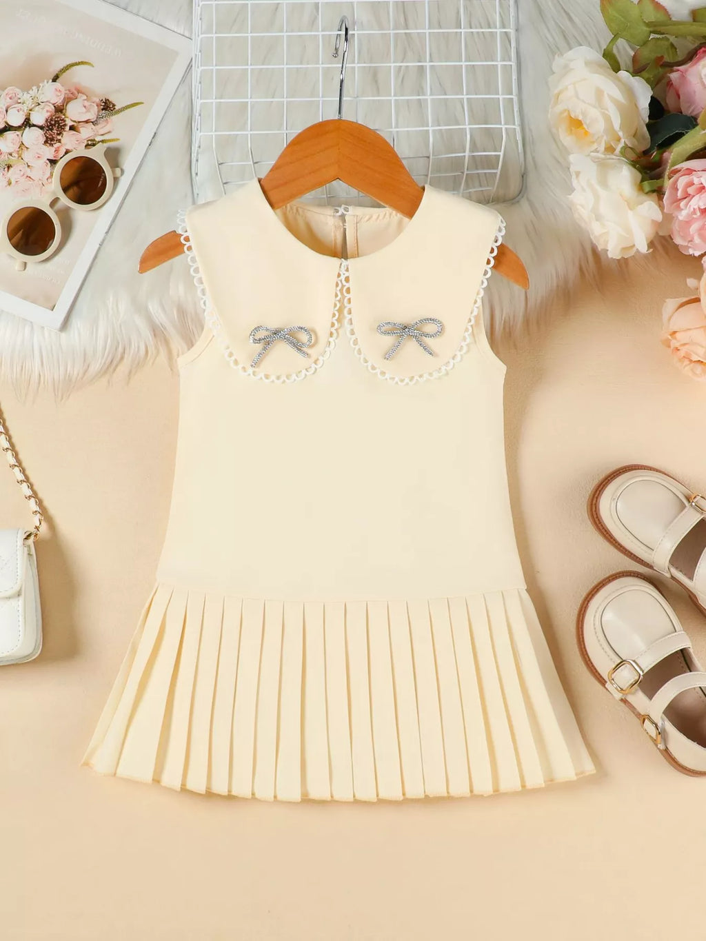 Children's Bow-Accented Pleated Dress - URBANPICK FASHION