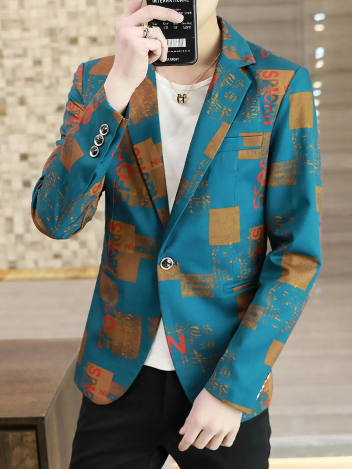 Men's Plus Size Printed One Button Slim Fit Blazer - URBANPICK FASHION