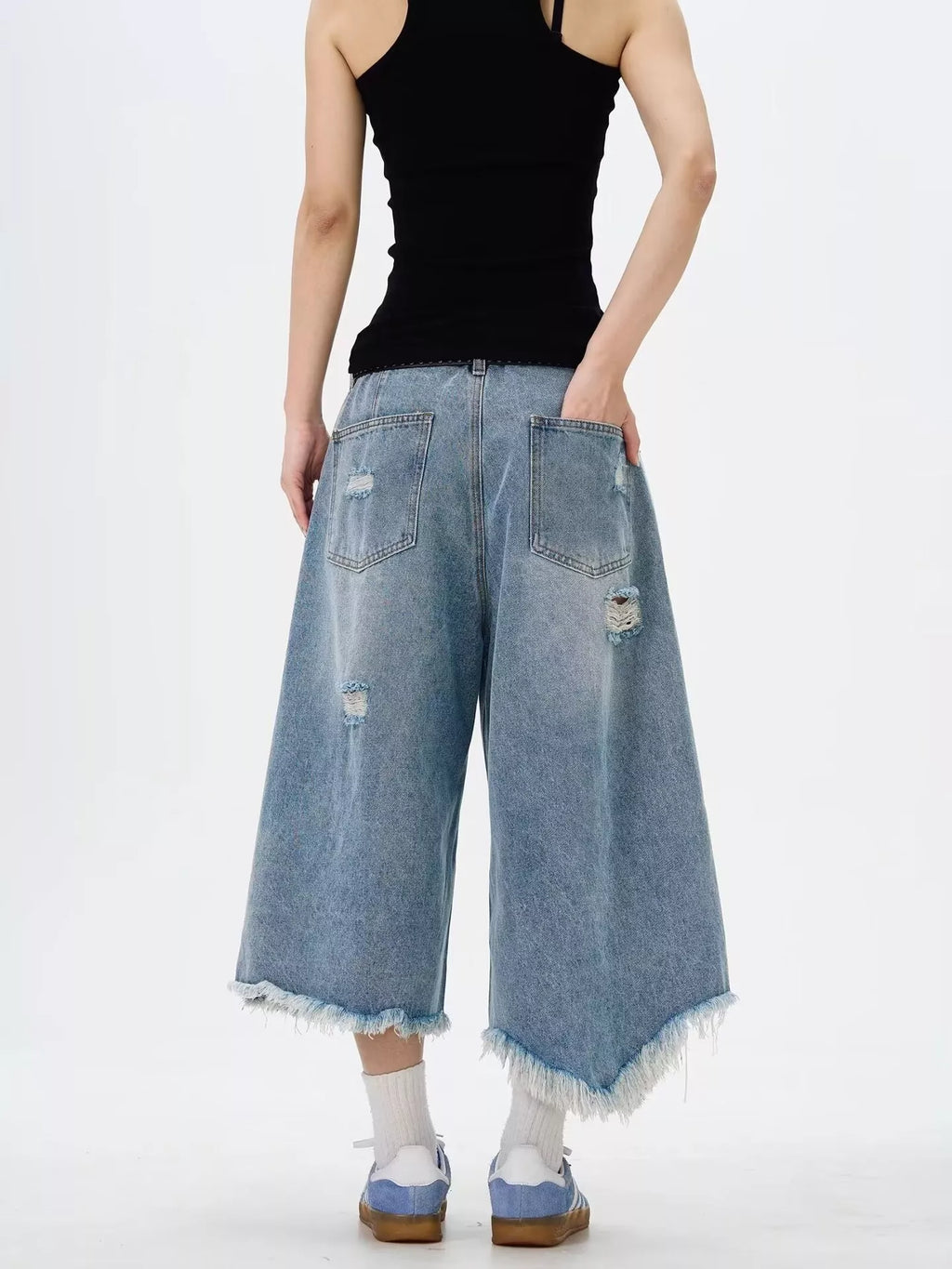 Men's Full Size Distressed Raw Hem Wide Leg Jeans Plus Size - URBANPICK FASHION