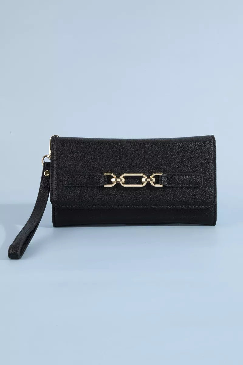Fame Vegan Leather Chain Buckle Wristlet Wallet - URBANPICK FASHION