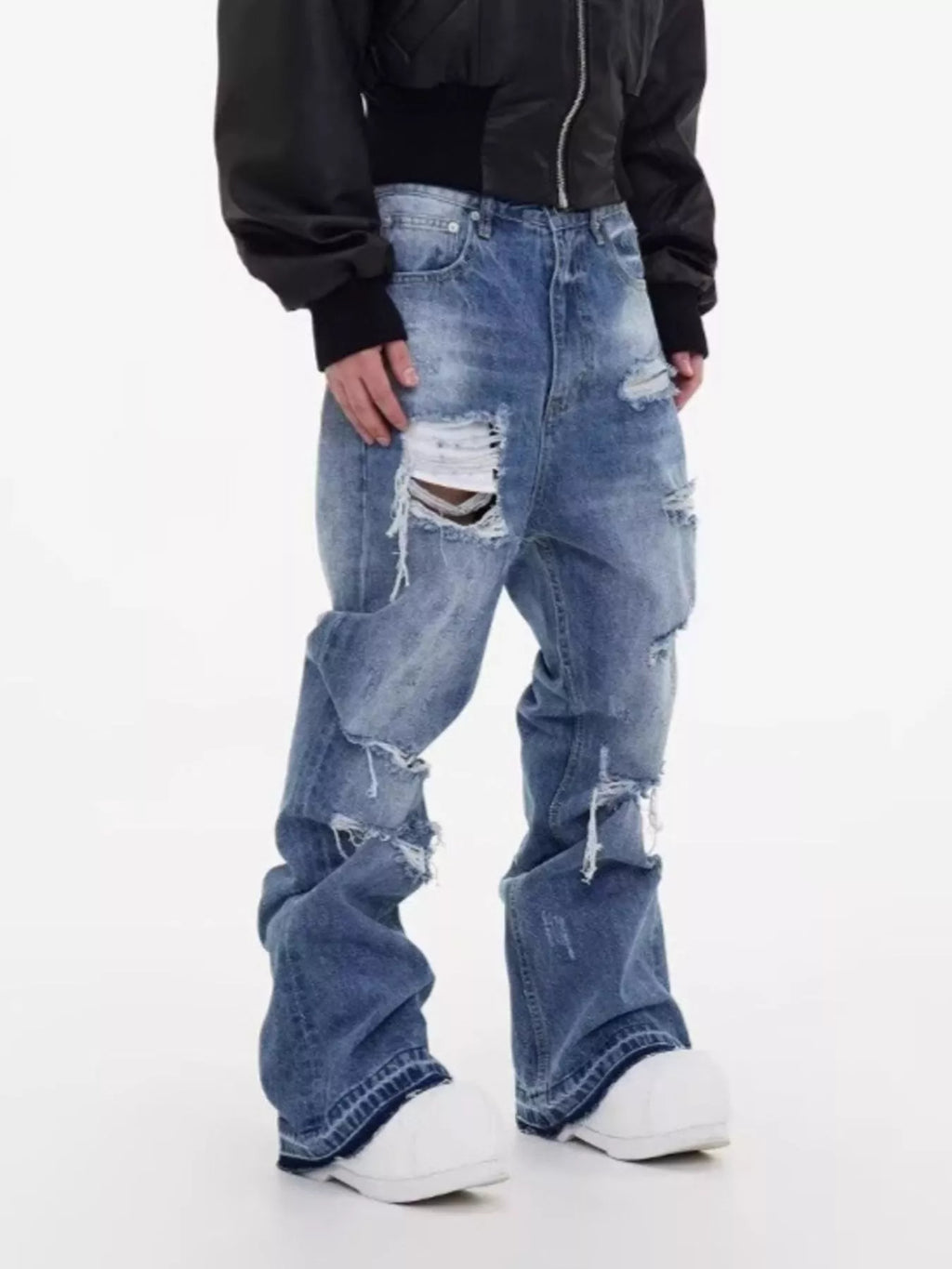 Men's Full Size Distressed Wide Leg Jeans Plus Size - URBANPICK FASHION