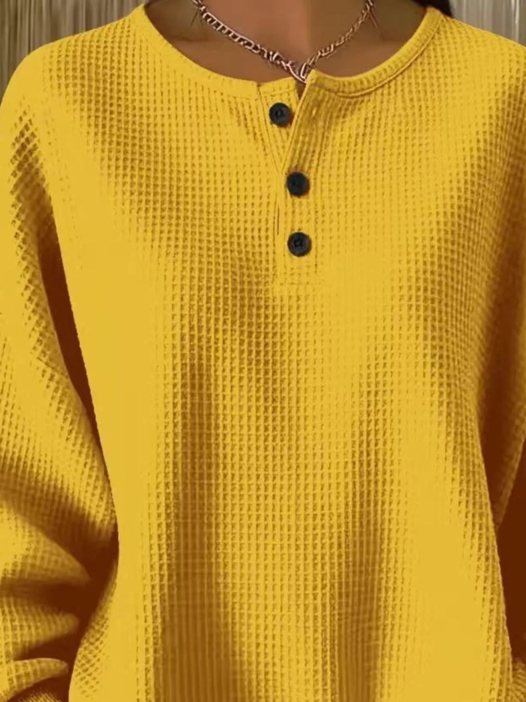 Full Size Waffle Knit Button Detail Top Plus Size - URBANPICK FASHION