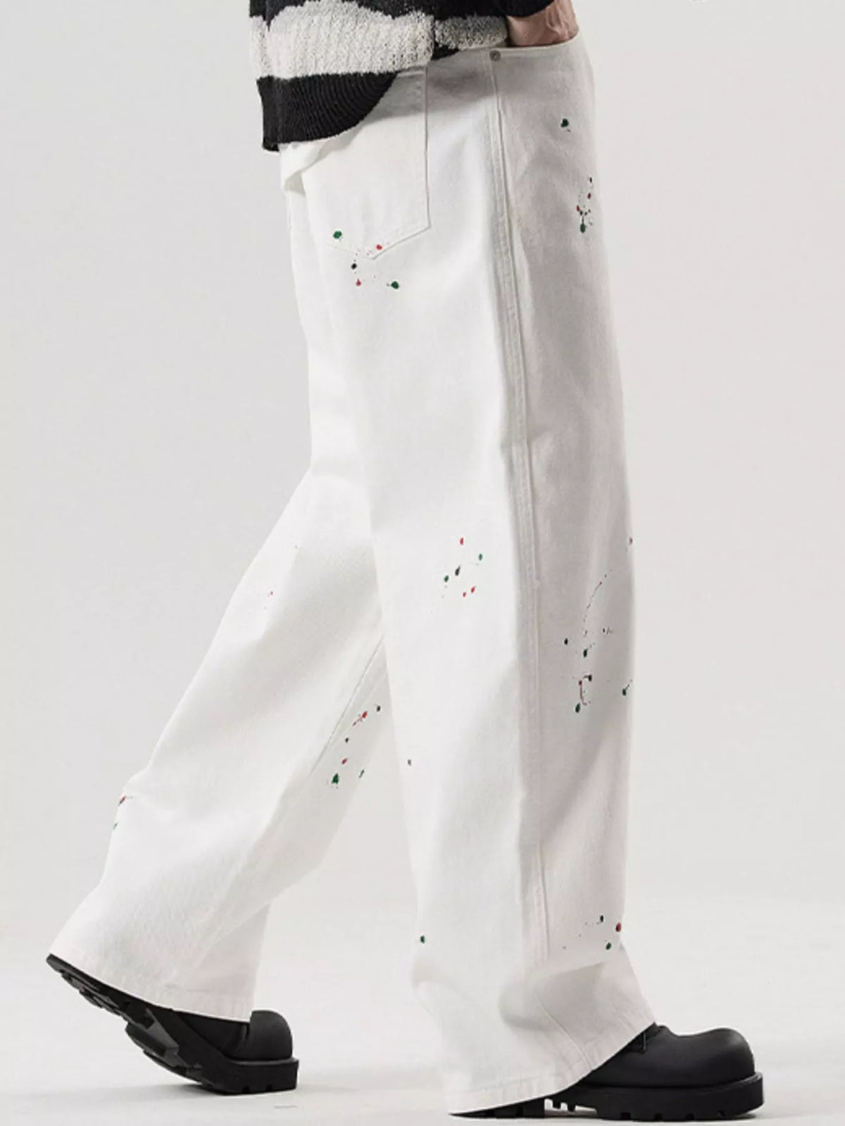 Men's Splatter-Paint Wide-Leg Jeans - URBANPICK FASHION