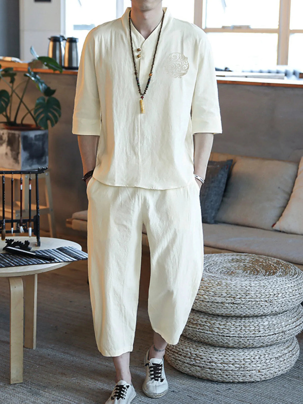 Men's Plus Size 3/4 Sleeve Top and Pants Set - URBANPICK FASHION