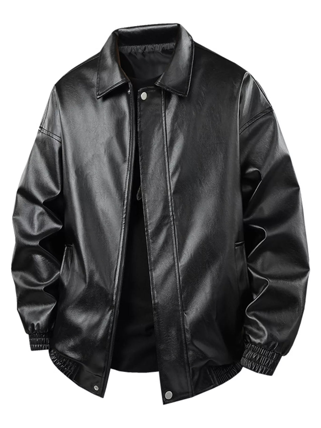 Men's Plus Size Zip Up Leather Jacket - URBANPICK FASHION