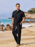 Men's Full Size Half Button Top and Drawstring Pants Set Plus Size - URBANPICK FASHION