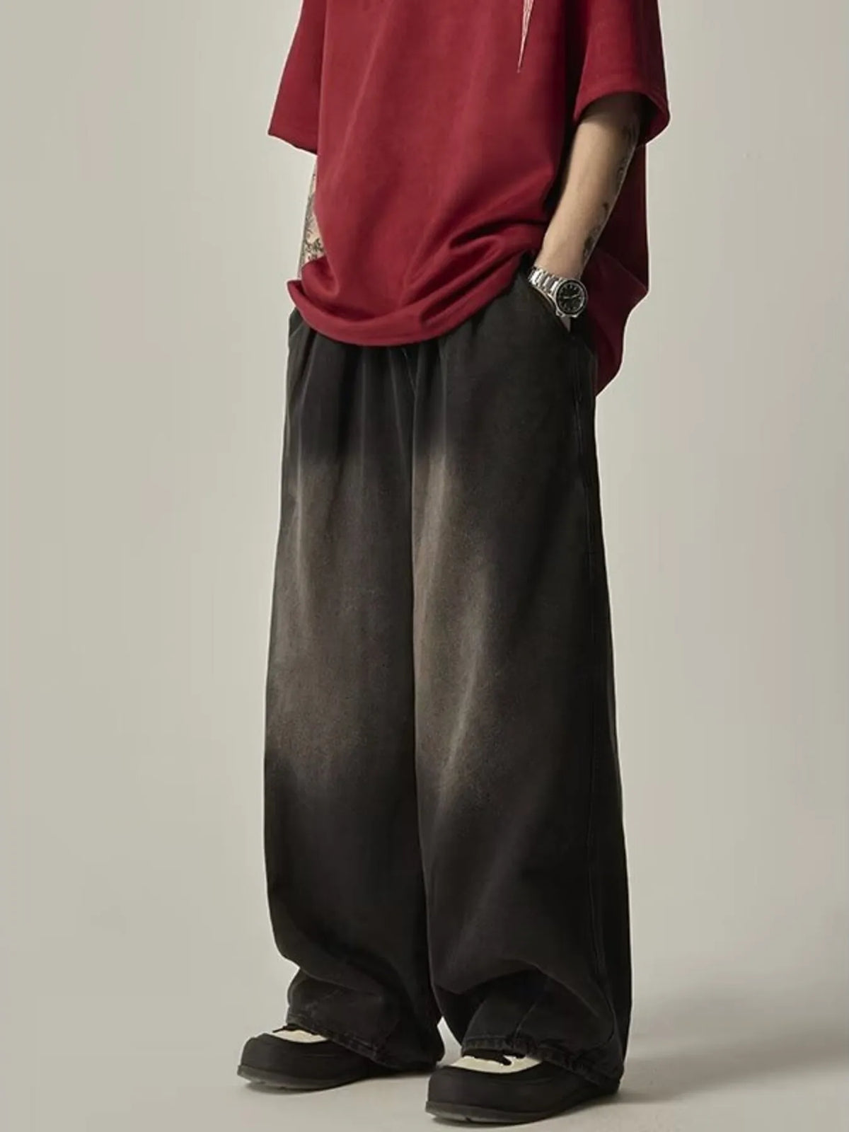 Men's Plus Size Vintage Wash Wide Leg Jeans - URBANPICK FASHION