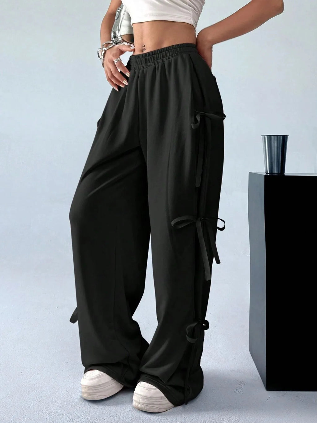 Cargo Wide Leg Pants with Side Tie Details - URBANPICK FASHION