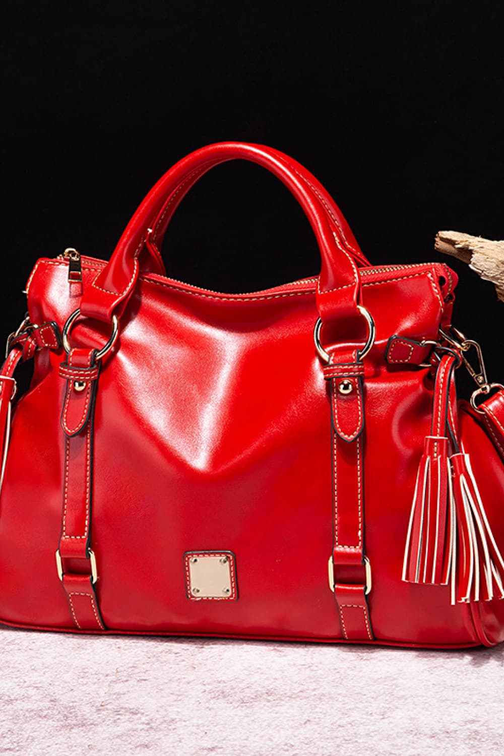 PU Leather Handbag with Tassels - URBANPICK FASHION